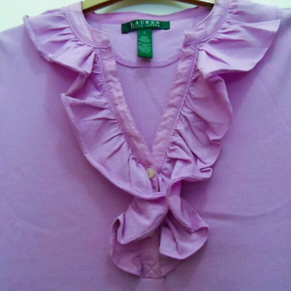 Ralph Lauren- ruffle collar  3/4 sleeve light purple blouse shirt sz., S - Picture 3 of 9